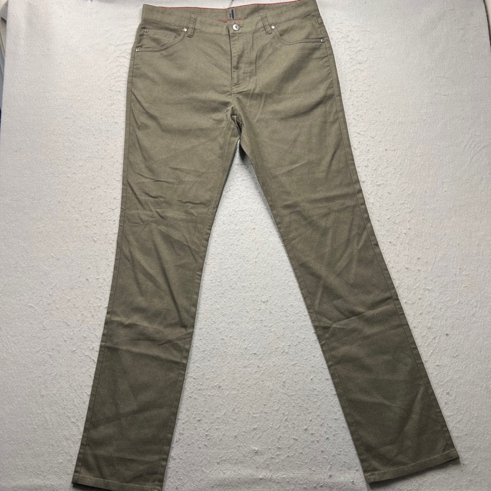 johnnie-O Mens 5-Pocket Pants 33x34 Olive Green Modal Blend Stretch Trousers